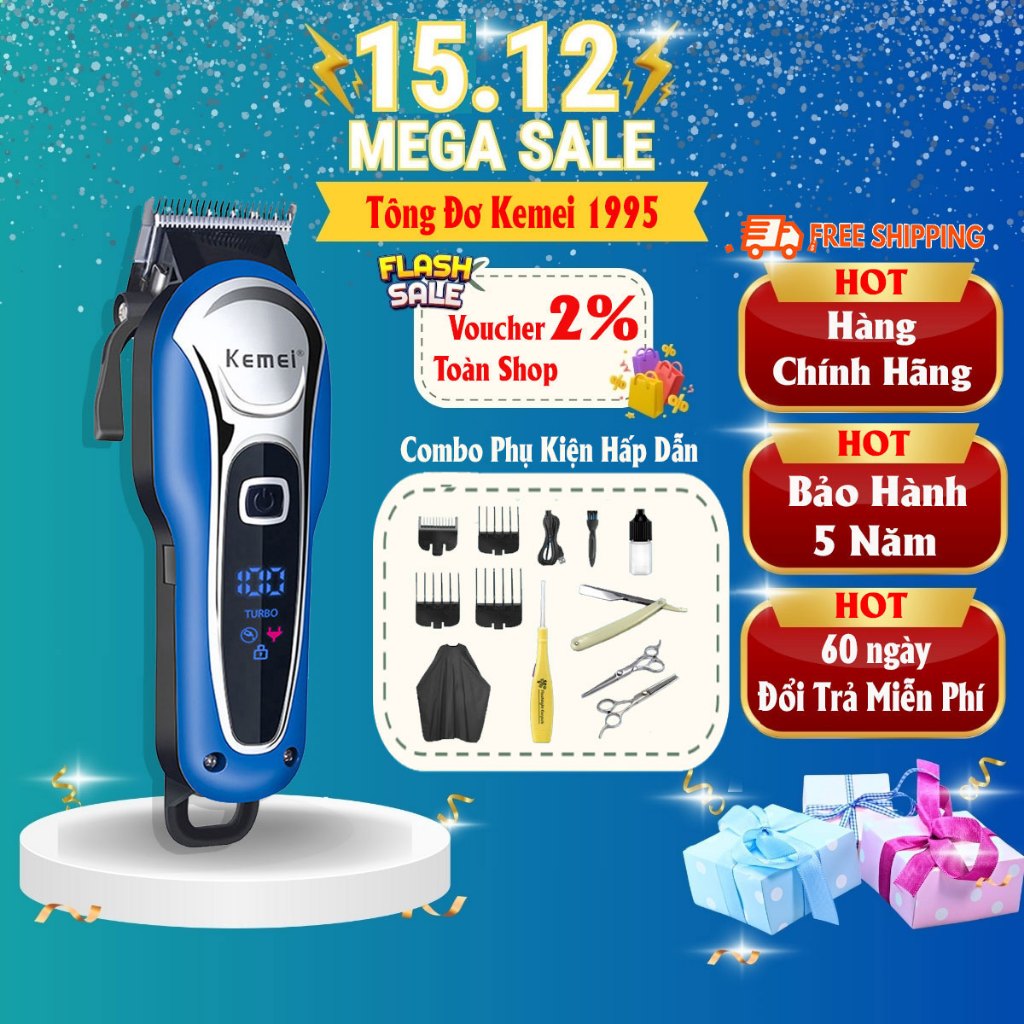 Tông Đơ Cắt Tóc Chuyên Nghiệp KEMEI 1995 Hàng Chính Hãng 100% Bảo Hành Lên Đến 5 Năm, Tông Đơ Cao Cấp, Gia Đình