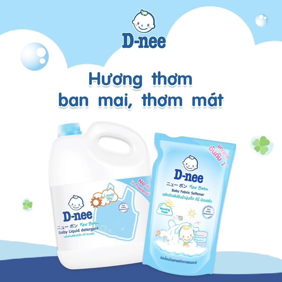 Nước giặt xả quần áo trẻ em Dnee 3000ml hàng chính hãng có tem Đại Thịnh, màu xanh dương/tím/hồng/trắng/xanh lá