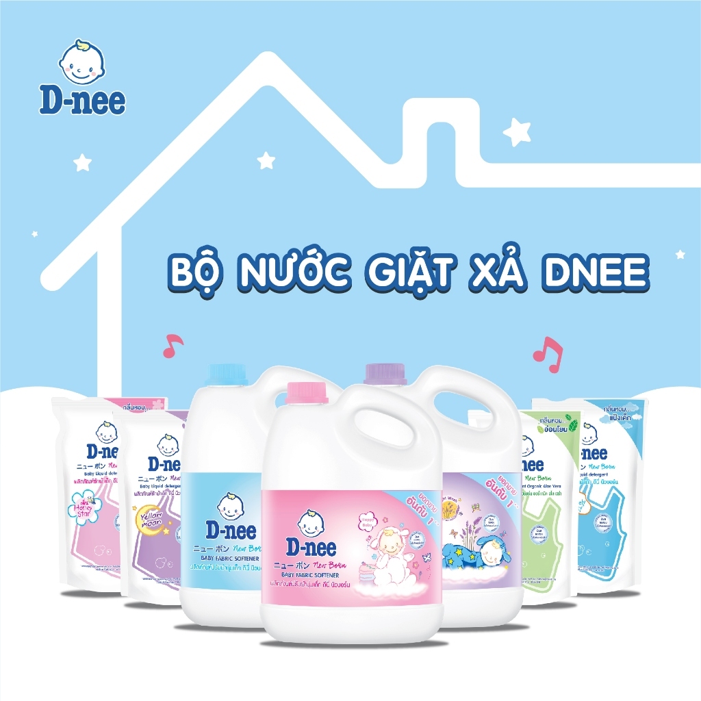 Nước giặt xả quần áo trẻ em Dnee 3000ml hàng chính hãng có tem Đại Thịnh, màu xanh dương/tím/hồng/trắng/xanh lá