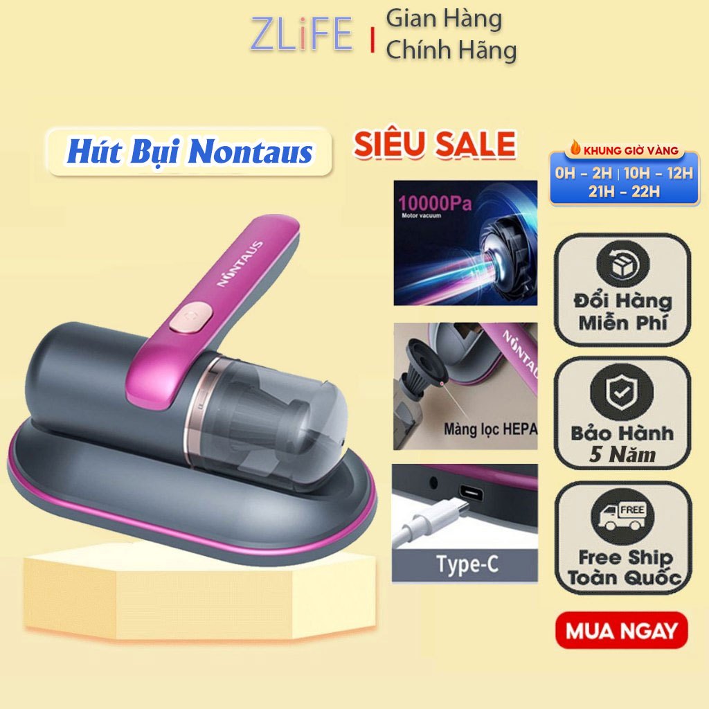 Máy hút bụi giường nệm Nontaus diệt khuẩn tia UV thế hệ mới, Máy hút bụi mini cầm tay không dây lực hút 10000Pa