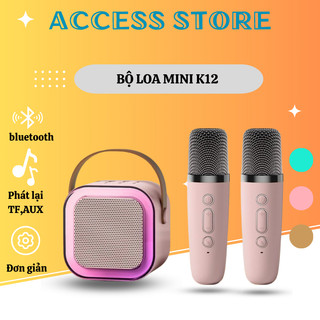 Loa karaoke K12 không dây mini kèm 2 Micro bluetooth thiết kế nhỏ gọn tiện dụng chính hãng ACCESS- LOA K12