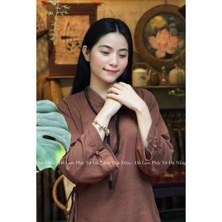 Set linen xéo cổ nút thắt phối tay nút thắt