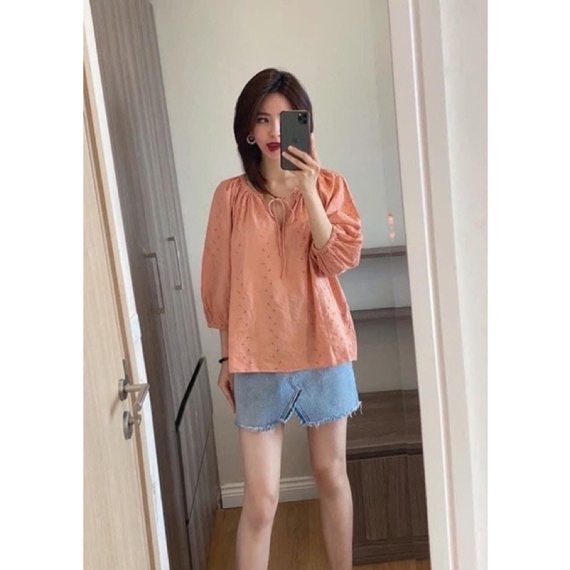 Áo sơmi thô thêu Mango auth