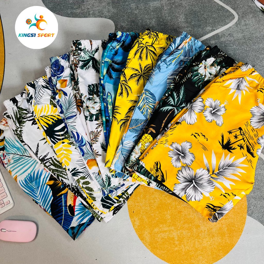 Quần hoa quả hawai đi biển gia đình họa tiết lá cành Đồ Đôi nam nữ phong cách thể thao - King s1 sport