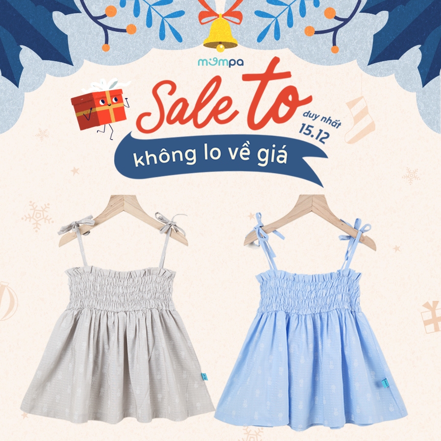 Váy 2 dây cho bé gái của Mompa từ 1 đến 5 tuổi đến 2 màu xám xanh MP 513