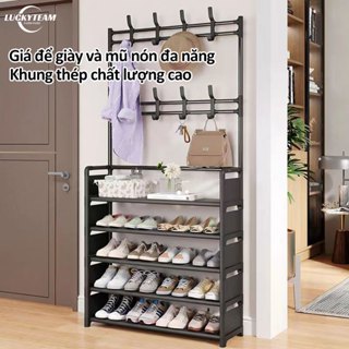 Kệ để giày dép thông minh đa năng chữ L giá đựng giày 4 tầng 5 tầng có móc treo quần áo và đồ dụng khác có móc treo quần