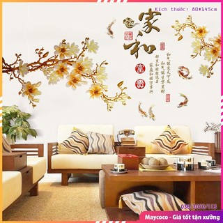 Decal, tranh dán tường hoa mai trang trí phòng khách, decal trang trí tết