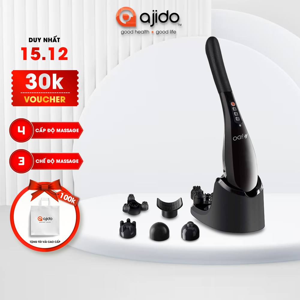 Máy Massage Cầm Tay Không Dây AjiDO AJ - MH48 Kèm Đế Sạc, 6 Đầu Mát Xa Chuyên Sâu Toàn Thân, Lưng, Tay, Chân, Cổ Vai Gáy