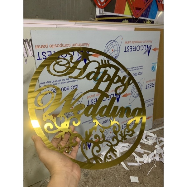 Happy Wedding dán đầu xe hoa, xe cưới kt 40cm
