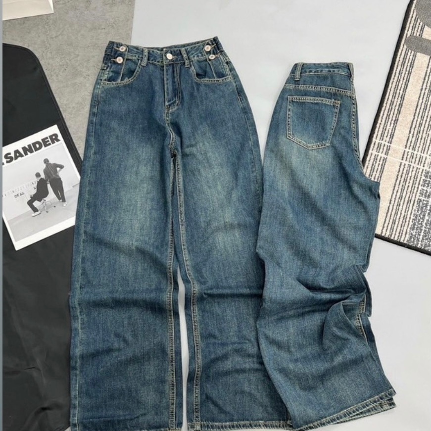 Quần jean suông bigsize nút jean lưng đôi QJ053 dành cho nàng béo từ 55-90kg