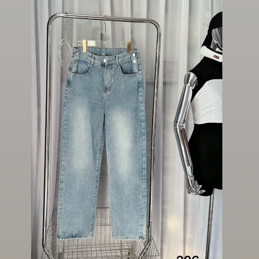 Quần jean suông bigsize nút jean lưng đôi QJ053 dành cho nàng béo từ 55-90kg