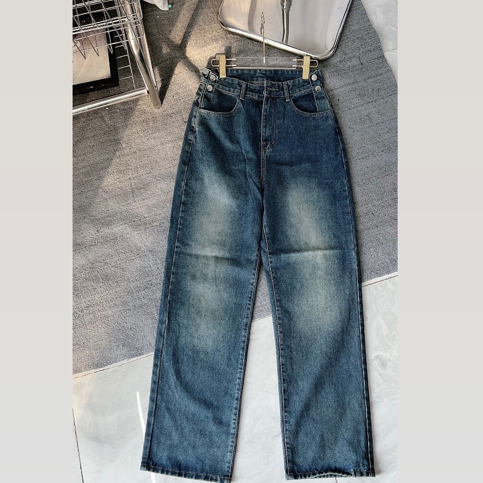 Quần jean suông bigsize nút jean lưng đôi QJ053 dành cho nàng béo từ 55-90kg