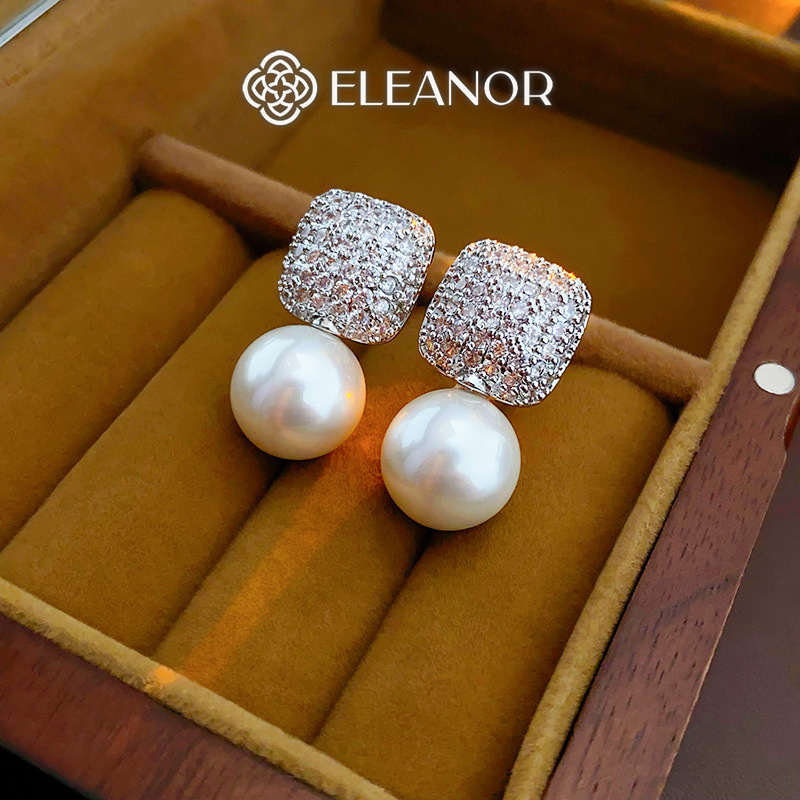 Bông tai nữ chuôi bạc 925 Eleanor Accessories đính đá ngọc trai nhân tạo phụ kiện trang sức 6841