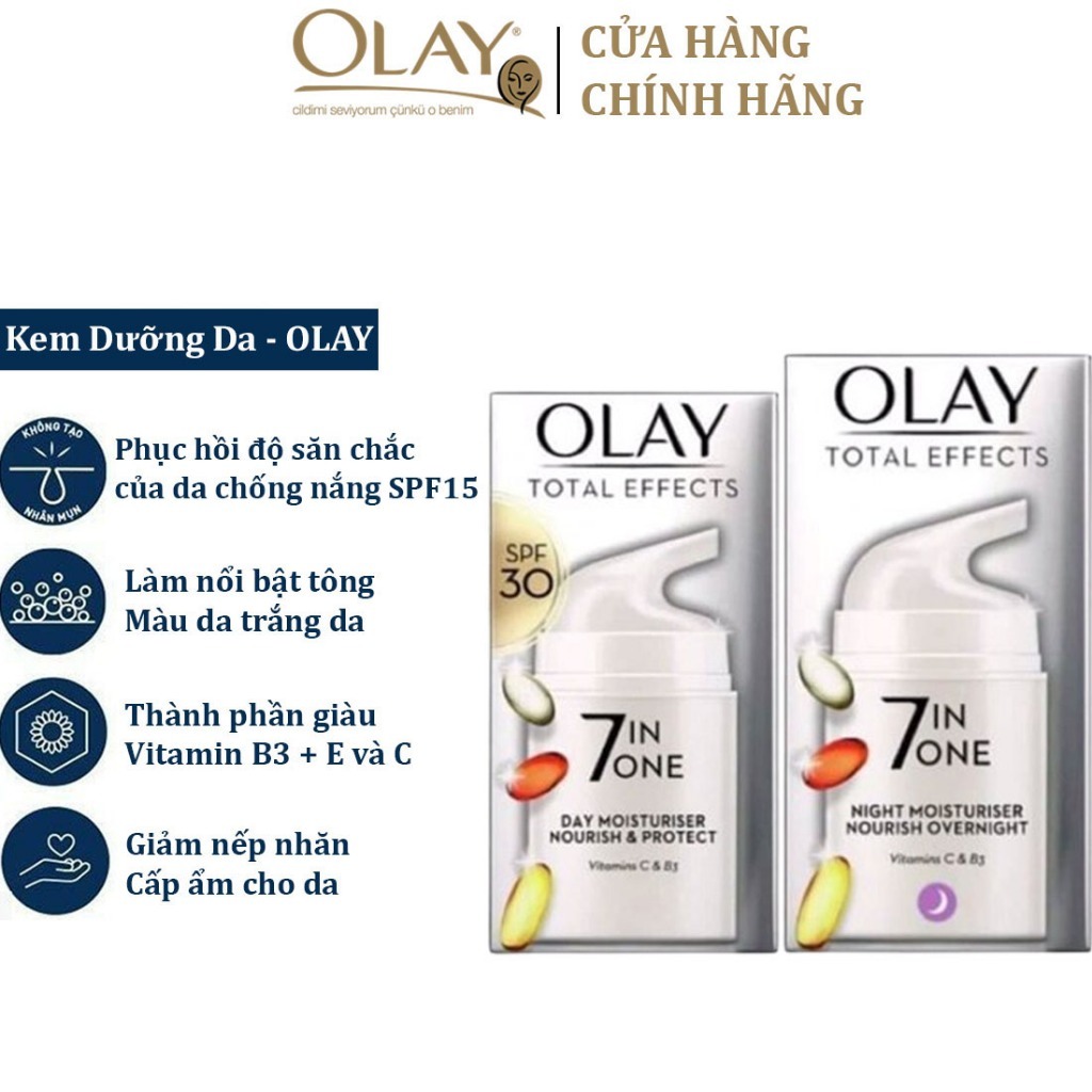 Kem Dưỡng Olay Total Effects 7 In 1 Ngày Và Đêm 50ml chống lão hóa, sáng da, bảo vệ da 50ml [Cam kết chính hãng 100%]