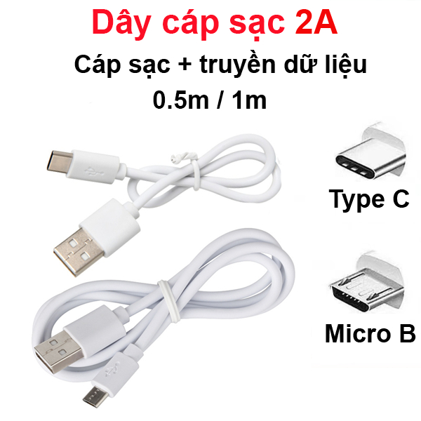 Dây cáp sạc USB màu trắng Micro/ type C - Chỉ sạc hoặc sạc + truyền dữ liệu (data)
