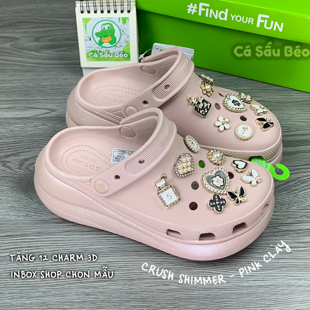 Dép sục cross classic crush unisex đế cao 5.2 cm tặng kèm 12 stickers 3D hoặc 18 hình 2D gắn dép, full tag