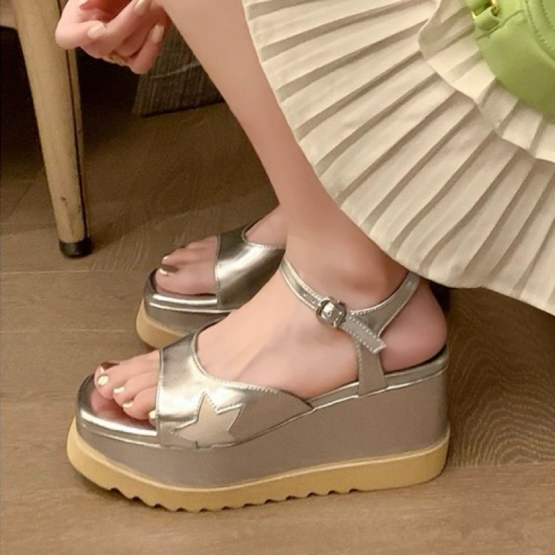🪹 ORDER 🪹 Sandal dép quai ngang nhũ bạc quai hậu đế bánh mì 7cm