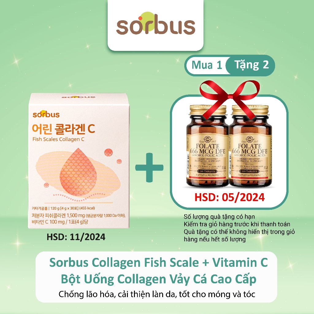 Bột Uống Sorbus Collagen Fish Scale và Vitamin C Cao Cấp (30 ngày) Collagen Vảy Cá Cao Cấp, Căng Mịn, Giảm Lão Hóa