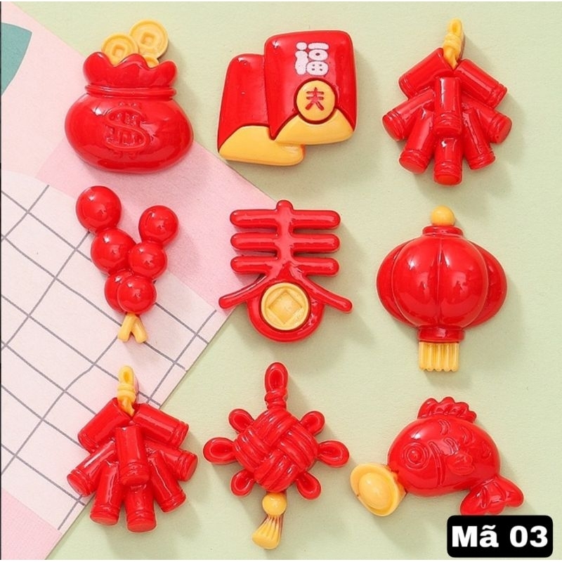 Set 100 Charm Tết nhiều mẫu đẹp dùng làm jibbitz, handmade, dán ốp ...