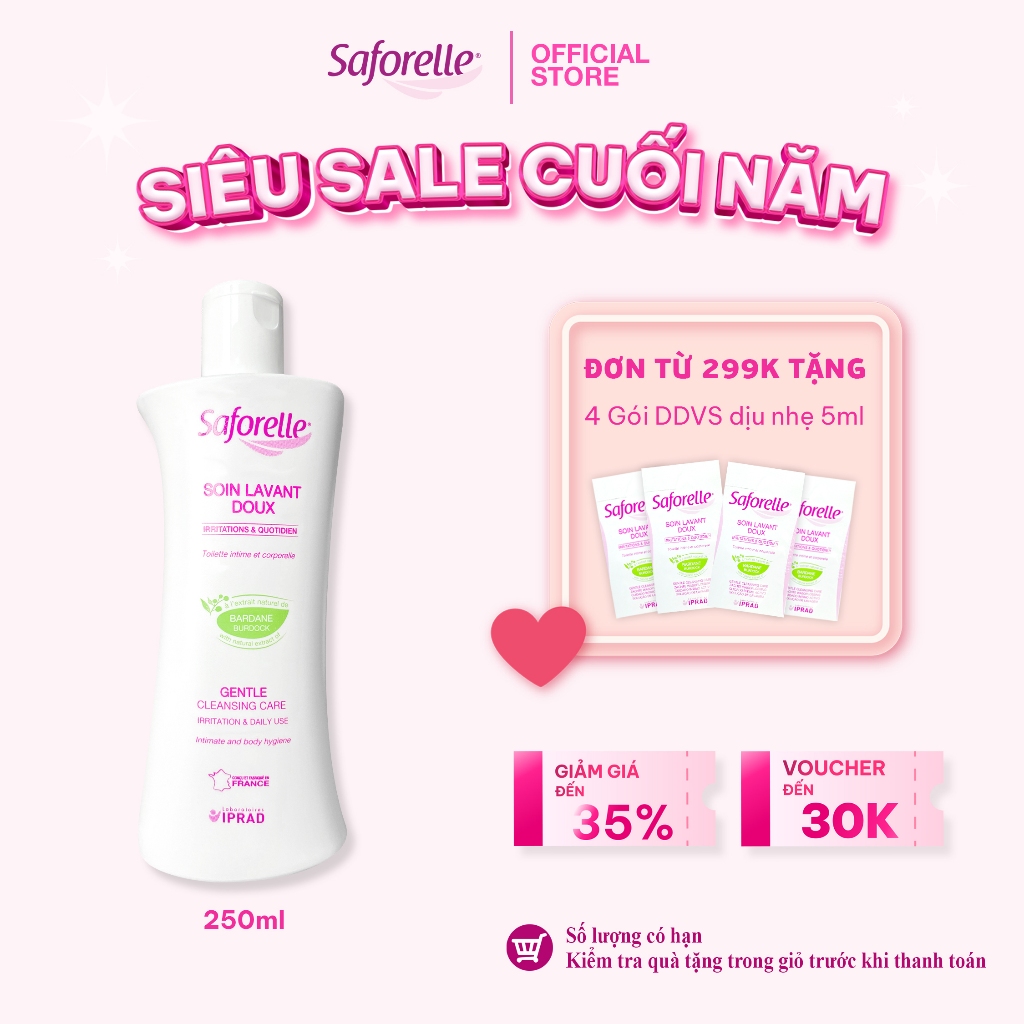 Dung dịch vệ sinh phụ nữ Saforelle Gentle Cleansing Care cao cấp thành phần tự nhiên làm sạch dịu nhẹ 250ml