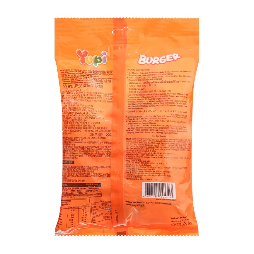 Kẹo dẻo Indonesia Yupi Burger gói 84g