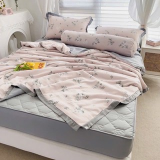 Bộ chăn ga gối cotton đũi 5 món trần bông nhập khẩu hàn quốc , Bộ ga trần chăn hè đũi cotton chất liệu thoáng mát 2024