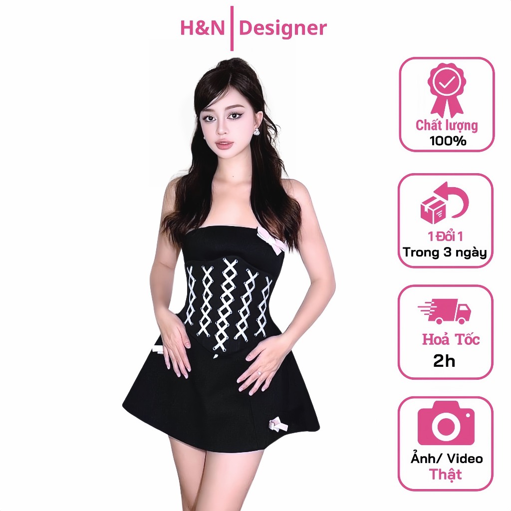 Đầm Chữ A Cúp Ngực Viền Corse Nơ Đan Dây Lưng Tôn Dáng Sang Chảnh Thiết Kế Cao Cấp ( kèm ảnh thật )