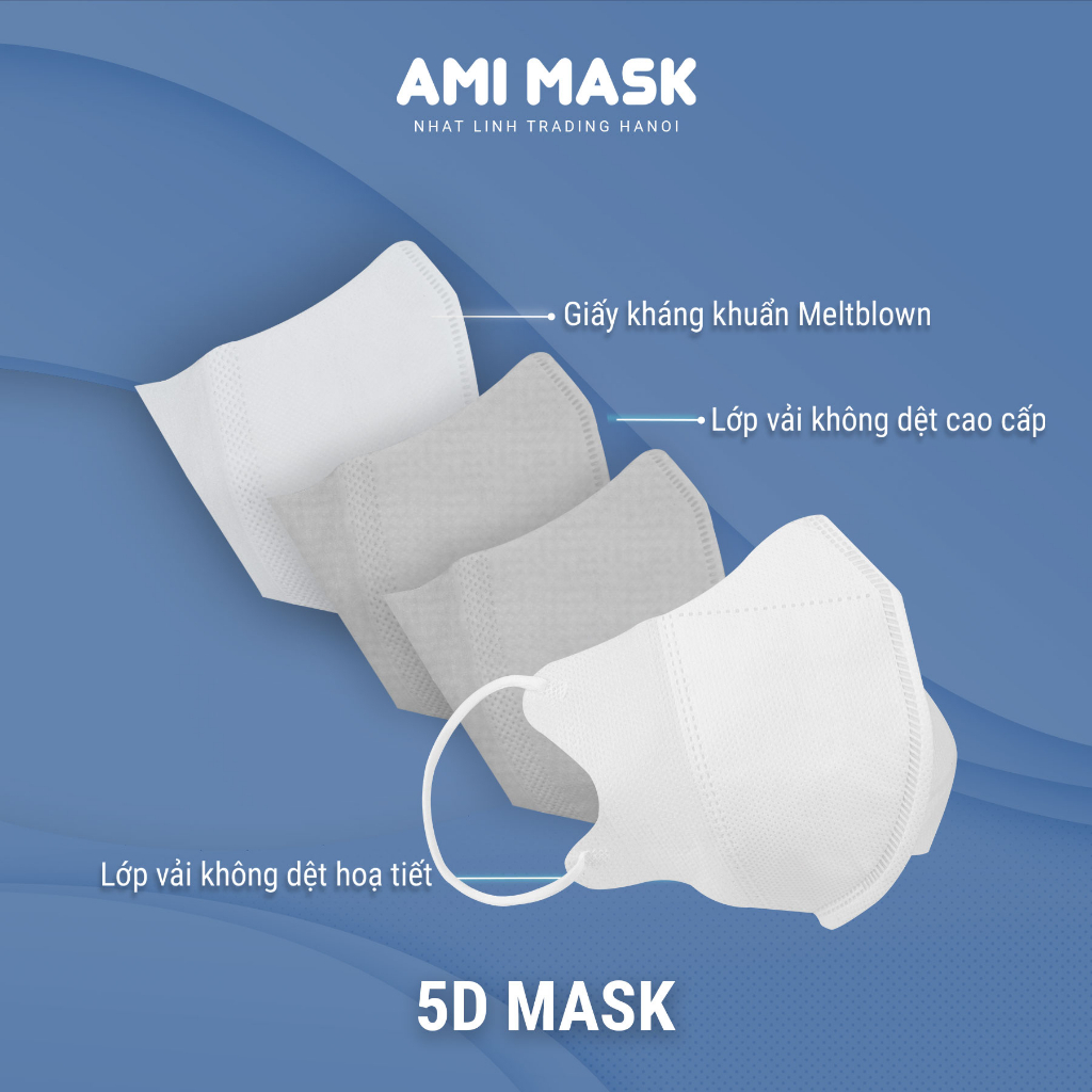 Hộp khẩu trang y tế AMI 5D Mask ôm gọn dáng mặt xinh xắn kháng khuẩn chống bụi mịn [50-100 chiếc]