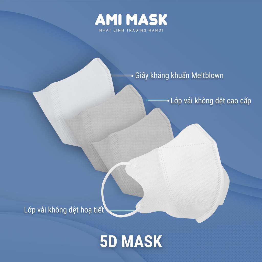 Khẩu trang 5D AMI Mask - Khẩu trang y tế 3 lớp ôm dáng mặt nhiều màu thùng