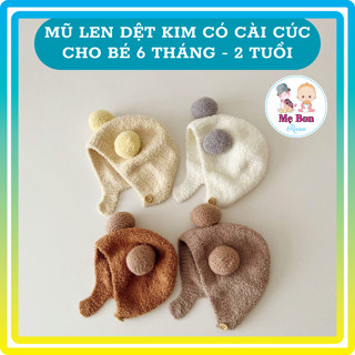 Mũ Len Cho Bé Trai Bé Gái Vải Bông Màu Trơn Có Cài Cúc Cho Bé từ 6 tháng - 2 Tuổi