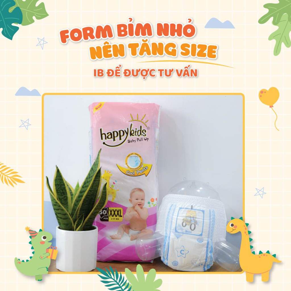 HAPPY KIDS Bỉm tã quần loại đẹp không lỗi ,tã bỉm đủ size M, L, XL, XXL, XXXL 50 miếng chống hăm mềm mạiBỉm/tã
