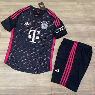 Đồ đá banh CLB Bayern đen sân khách viền đỏ thun mè HD 2024-FLG