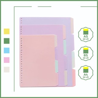 Set 4 tab phân trang a4 b5 a5 bằng nhựa màu pastel dùng cho sổ bìa còng 30 26 20 lỗ