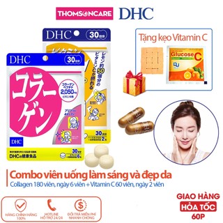Combo viên uống làm sáng và đẹp da liệu trình 1 tháng - DHC Collagen 180v và DHC Vitamin C 60v - Thomsoncare