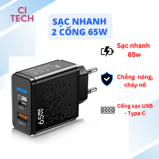 Củ sạc cốc sạc 2 cổng usb và pd33w hỗ trợ sạc nhanh 65w bộ sạc usb c