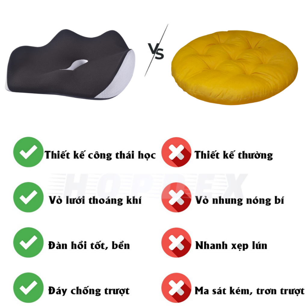 Đệm Ghế Văn Phòng Công Thái Học HOPDEX Chống Trĩ - Đau Xương Cụt Giảm Đau, Thâm Mông
