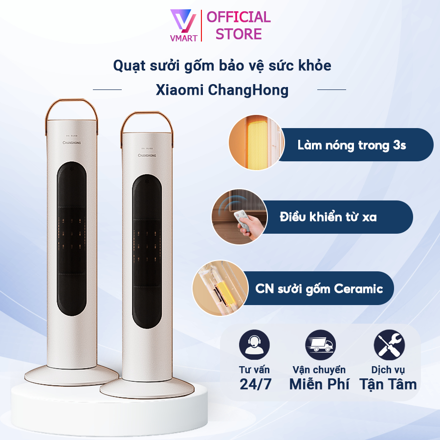 Quạt sưởi gốm, máy sưởi cao cấp Xiaomi ChangHong công suất mạnh 2000W công nghệ sưởi gốm PTC Ceramic không gây khô da