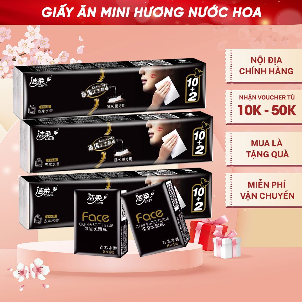 Giấy Ăn Mini Mùi Nước Hoa, Khăn Giấy Thơm Bỏ Túi Tiện Lợi, Giấy Face Đen Dai Mềm Mịn Thấm Hút Tốt - BM038