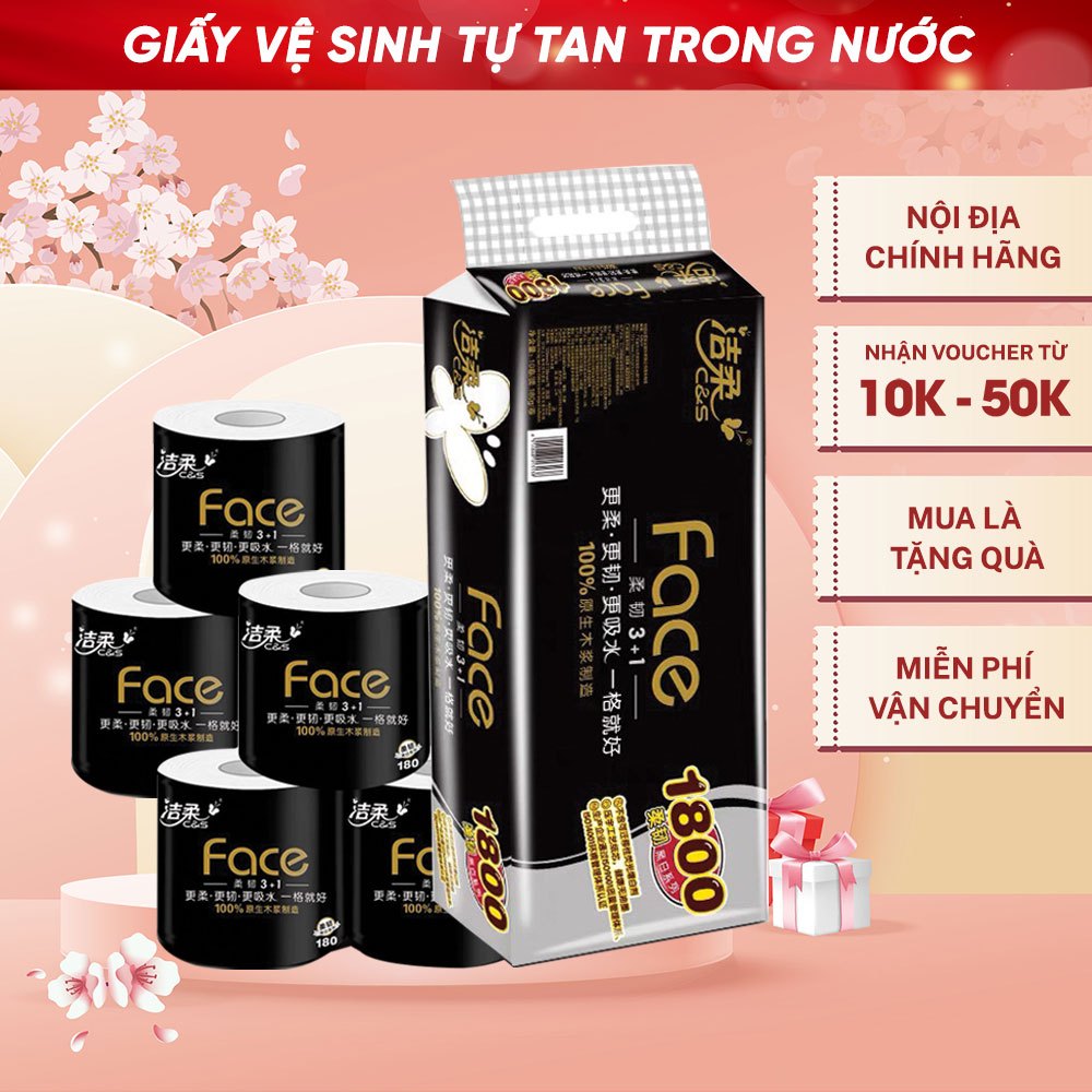 Giấy Vệ Sinh Tự Phân Hủy 1800g, Nhanh Tan Trong Nước, Bịch 10 Cuộn 4 Lớp Dày Dai, Mềm Mịn, Giấy Face Cao Cấp - BJ095