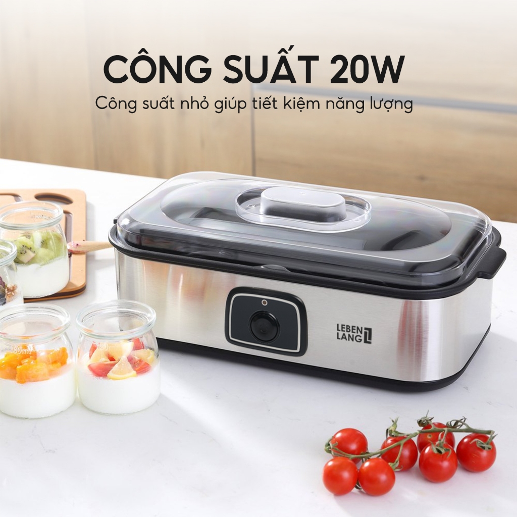 Máy làm sữa chua Lebenlang LBL9139, công suất 200W, dung tích 180ml, gồm 8 lọ thủy tinh, BH 2 năm - hàng chính hãng