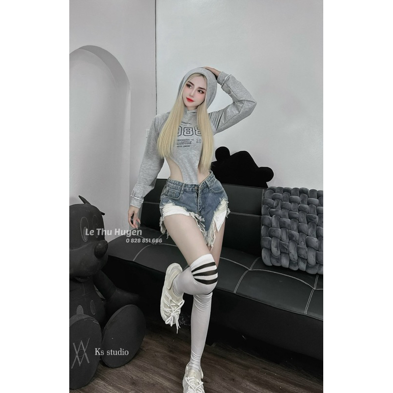 ÁO BODYSUIT DÀI TAY CÓ MŨ 2 MÀU