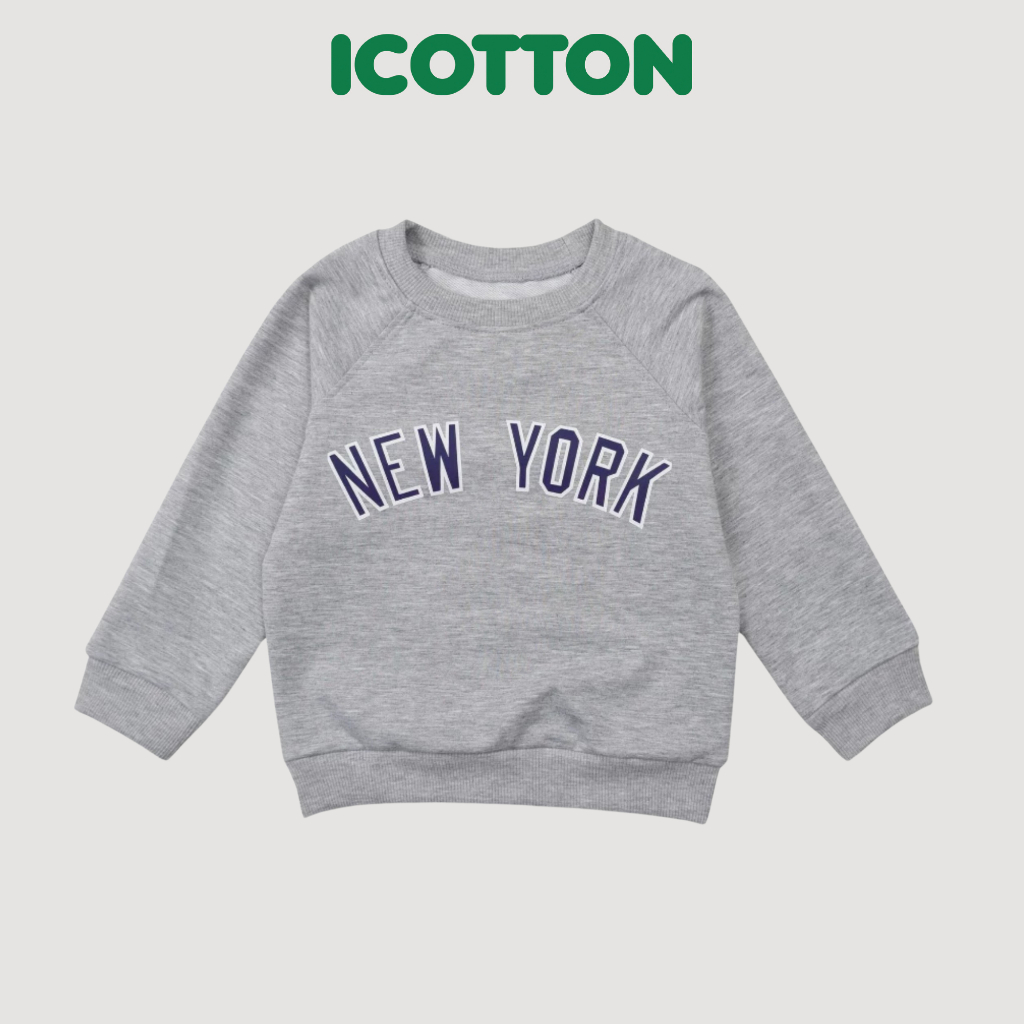 Áo phông dài tay bé trai chất nỉ da cá In hình Newyork màu ghi tàn BT104