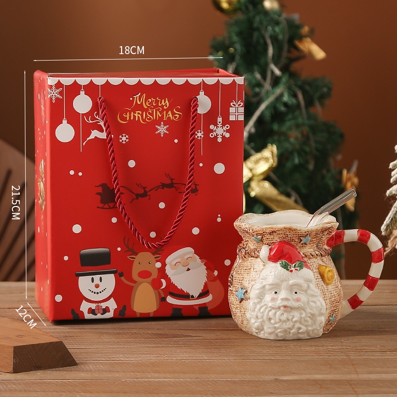 Set Quà Tặng Cốc Ly Sứ Giáng Sinh Noel Độc Đáo Kèm Thìa Dung Tích 480ml Đựng Trà, Nước, Cafe, Quà Tặng - QDECOR