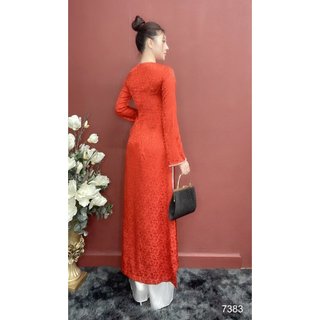 Set Áo Dài Đỏ EMY EM7383 Cổ Cách Điệu