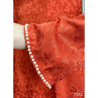Set Áo Dài Đỏ EMY EM7383 Cổ Cách Điệu
