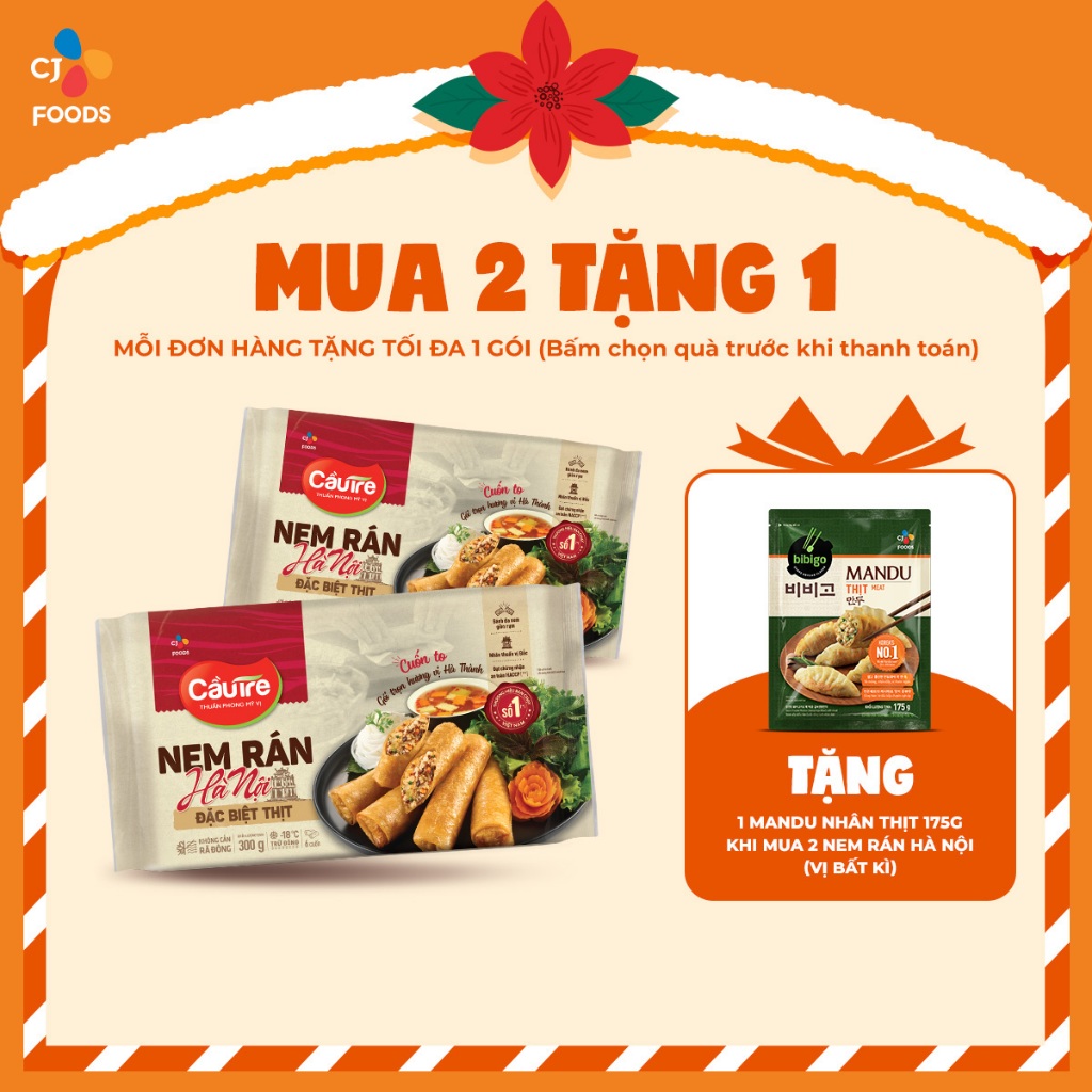 [Mua từ 2 tặng 1 Mandu] Nem rán Hà Nội đặc biệt Cầu Tre - nhân Thịt (gói 300g - 6 cuốn to)