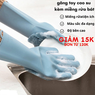 Găng tay cao su có gai rửa bát silicon kèm miếng rửa tạo bọt, găng tay rửa chén chống trơn TT-HOME