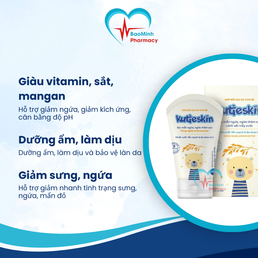 Kem Bôi Dịu Da Cho Bé Kutieskin Dịu Mẩn Ngứa Hăm Da, Ngừa Thâm Sẹo An Toàn Lành Tính Cho Bé Tuýp 30g