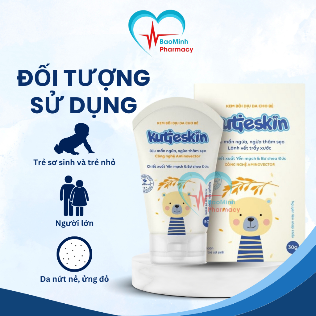 Kem Bôi Dịu Da Cho Bé Kutieskin Dịu Mẩn Ngứa Hăm Da, Ngừa Thâm Sẹo An Toàn Lành Tính Cho Bé Tuýp 30g