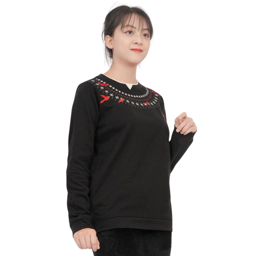 Áo nỉ nữ dài tay xuất dư Âu Mỹ ngực thêu hình, có big size đến 70kg